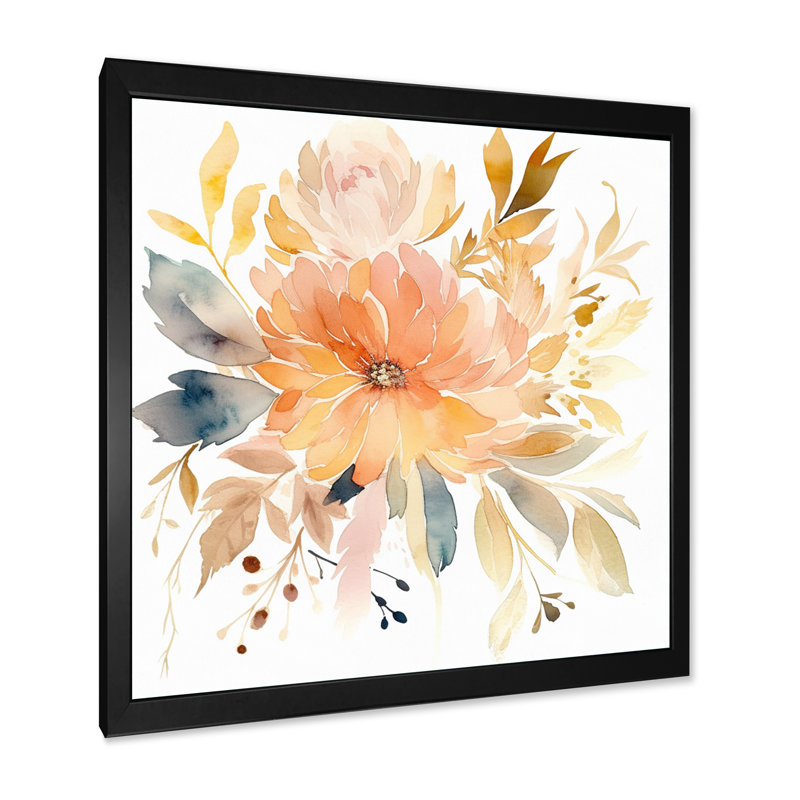 Corail beige prairie sauvage - décoration murale florale III, H 36 po x l 36 po x P 1,5 po, Cadre photo noir