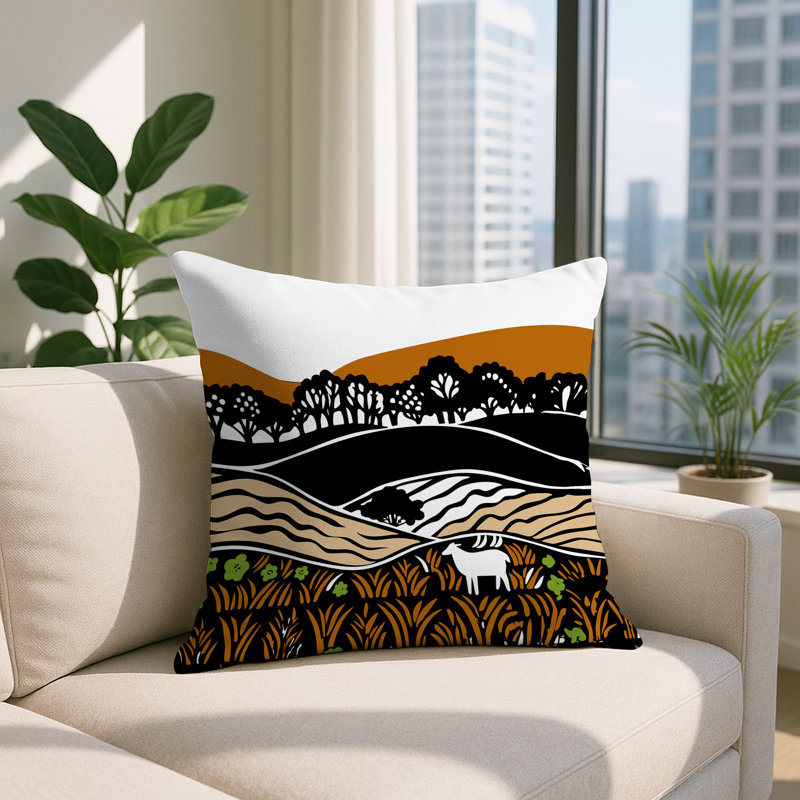 Voldy Floral Landscape Reversible Indoor/Outdoor Square Pillow, Square 15", Orange