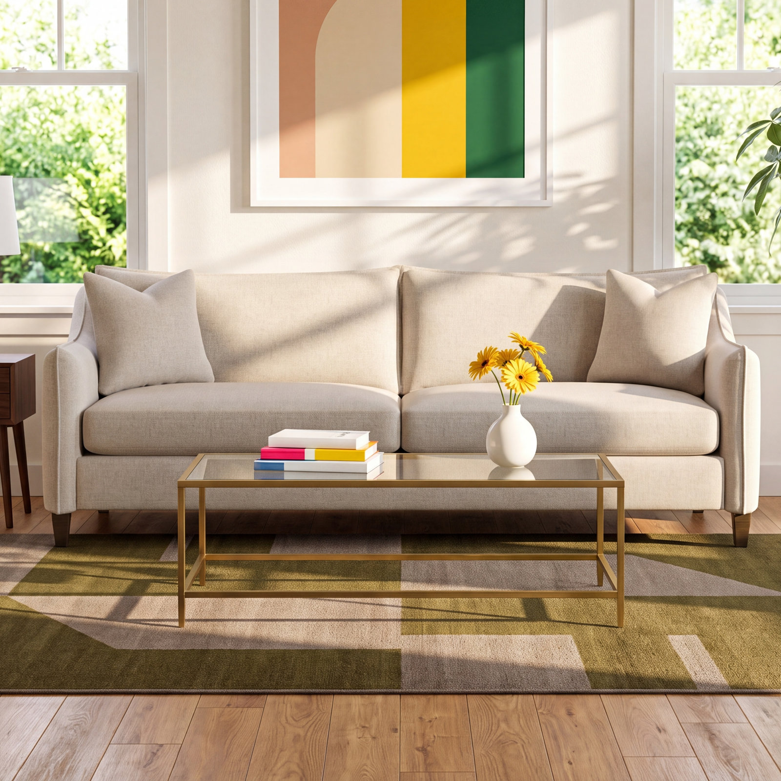 Joli 90'' Upholstered Loveseat, Cream Linen 1429-002, Portobello