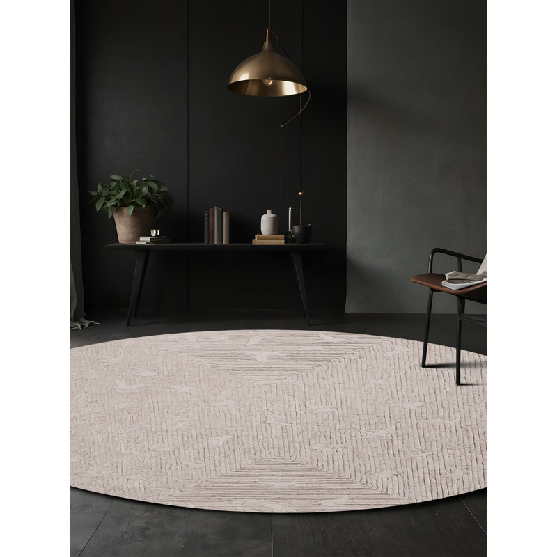 Tapis gris soyeux et moelleux, Rond 4 pi