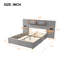 Grand lit plateforme tapissier avec coussins intégrés, tablettes de rangement latérales, prises de courant et ports USB, gris-224021933-224021923