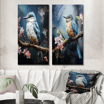 «Blue Bird Murmurs In Moonlight IV», ensemble de 2 reproductions d'art sur toile
