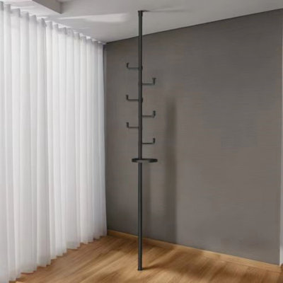 Adjustable Floor To Ceiling Tension Rod Drying Rack With Trays, Multi-Purpose Space-Saving Storage Organizer For Indoor And Balcony Use