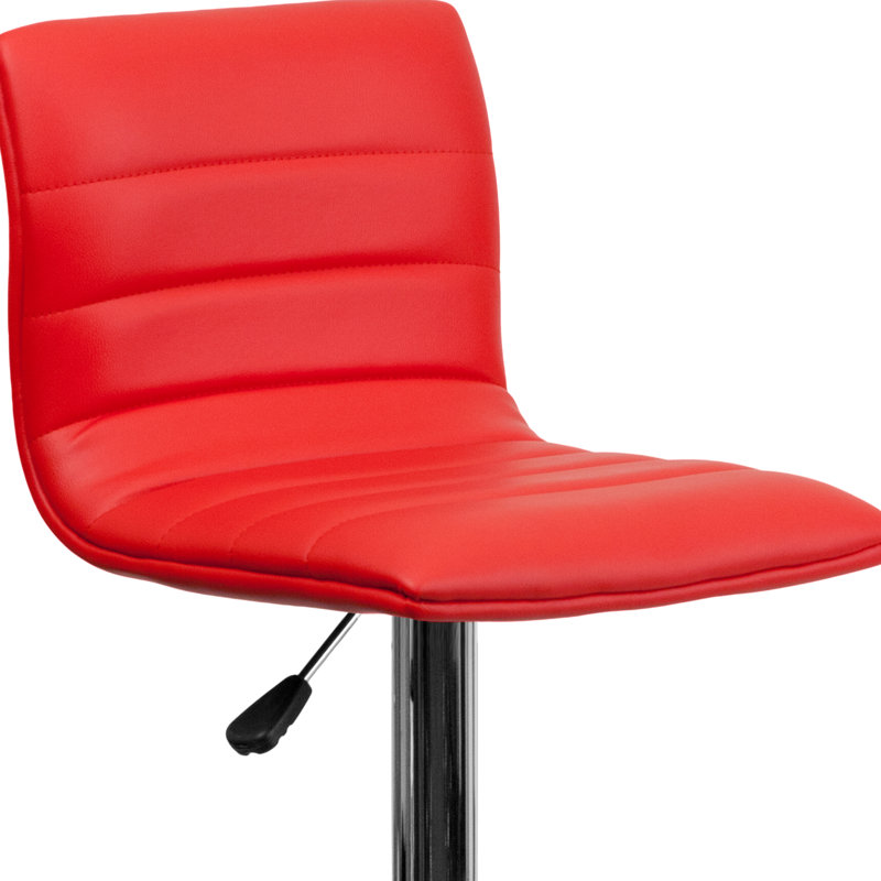 Clift Modern Upholstered Adjustable-Height Barstool with Footrest, Red, 2