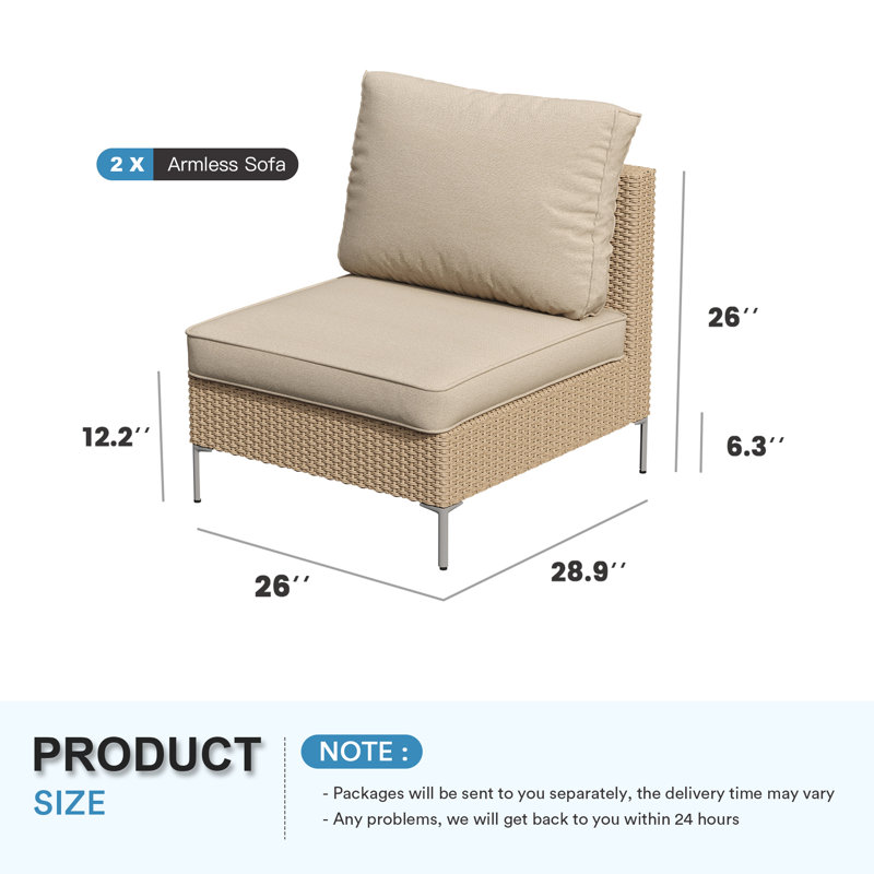 Canapé simple d'extérieur sans accoudoirs en osier pour terrasse Sterne, Jaune