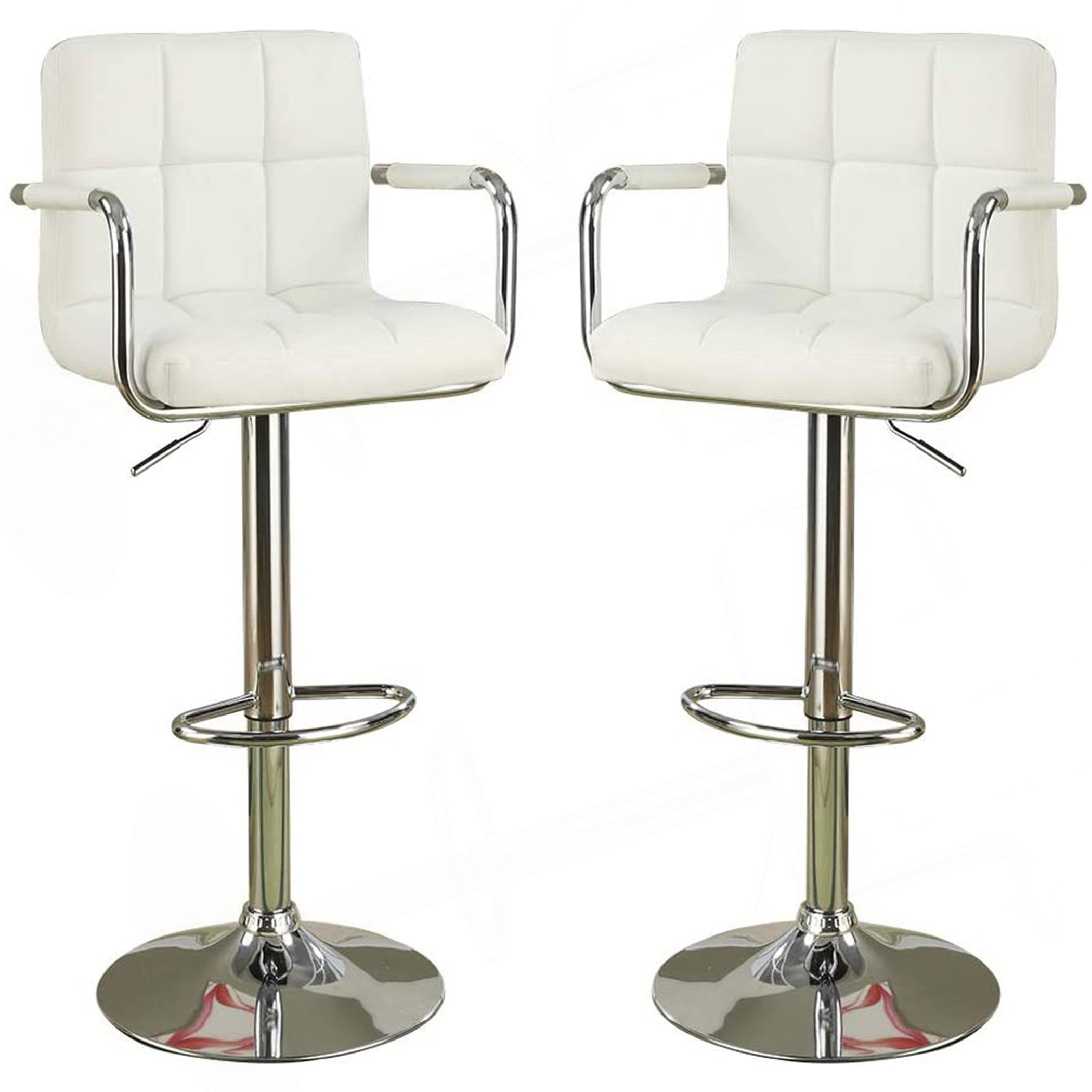 Rosecliff Heights White Faux Leather Bar Stool Counter Height Chairs Set Of 2 Adjustable Height ...