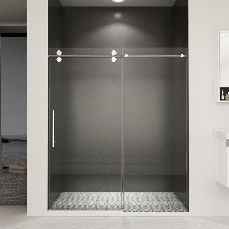 Porte de douche de 56 à 60 po de largeur avec verre trempé épais de 5/16 po (8 mm), double face facile à nettoyer, fini et acier inoxydable antirouille, conception hydrofuge, installation réversible, largeur de 60 po, hauteur de 70 po