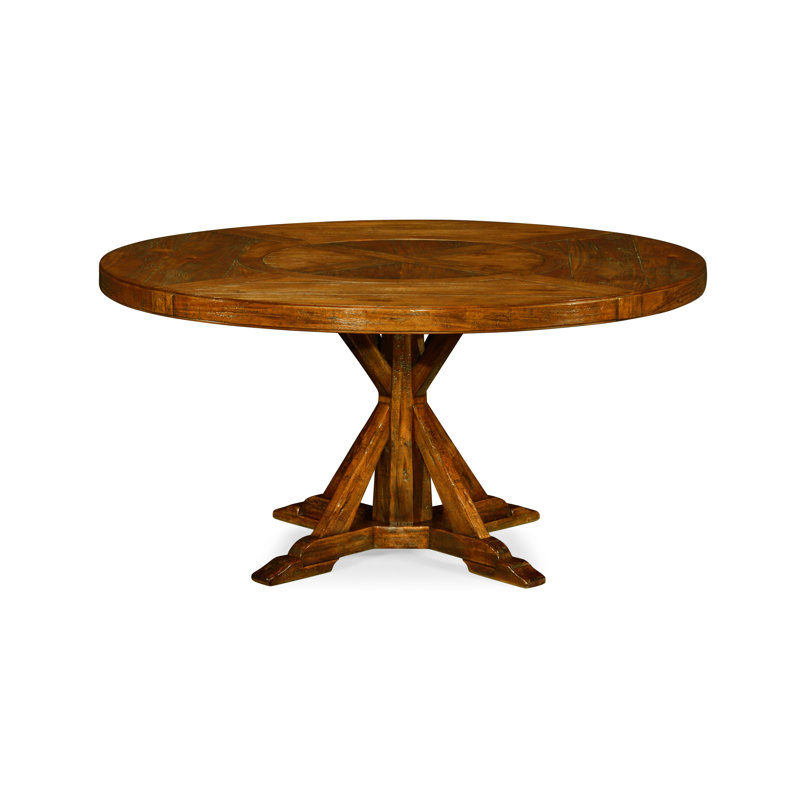Casually Country Round Walnut Wood Dining Table, Country Farmhouse Walnut,  48" W x 48" L 