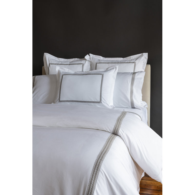 Housse de couette 100% coton Madeira, Housse de couette pour très grand lit, Blanc/gris