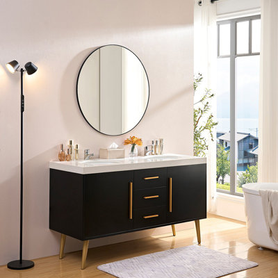 Wall Mirror 36 Inch Circular Mirror Metal Framed Mirror Round Vanity Mirror Dressing Mirror, For Bathroom, Living Room, Bedroom Wall Decor (Horizontal & Vertical)