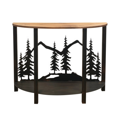 Rugged Pine/Rough Stain Rounded 3D Sofa Table with Feather Tree Scene