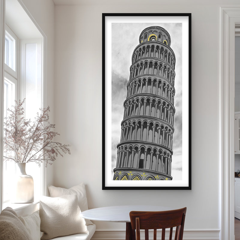 Tour de Pise en Italie - chambre à coucher jaune, reproduction encadrée