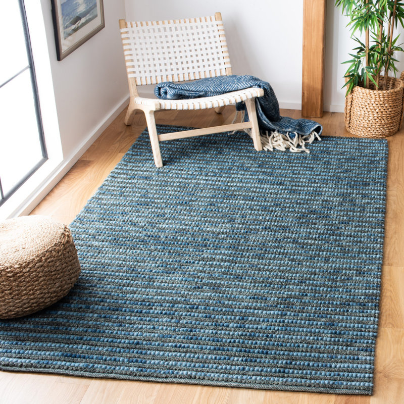 Tapis rayé bleu foncé tissé à la main Ferrera, Rectangle 2 pi 6 po x 4 pi