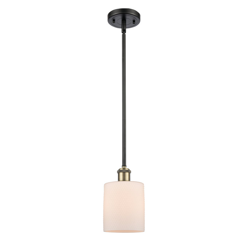 Luminaire suspendu cylindrique 1 lumière Leilani, Ampoule non incluse, Blanc mat, Laiton antique noir