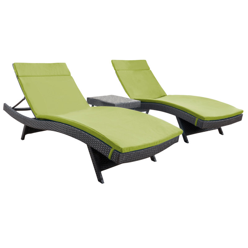 Ensemble de chaises longues inclinables 79,25 po avec coussins et table Brezza, Vert vif, Gris
