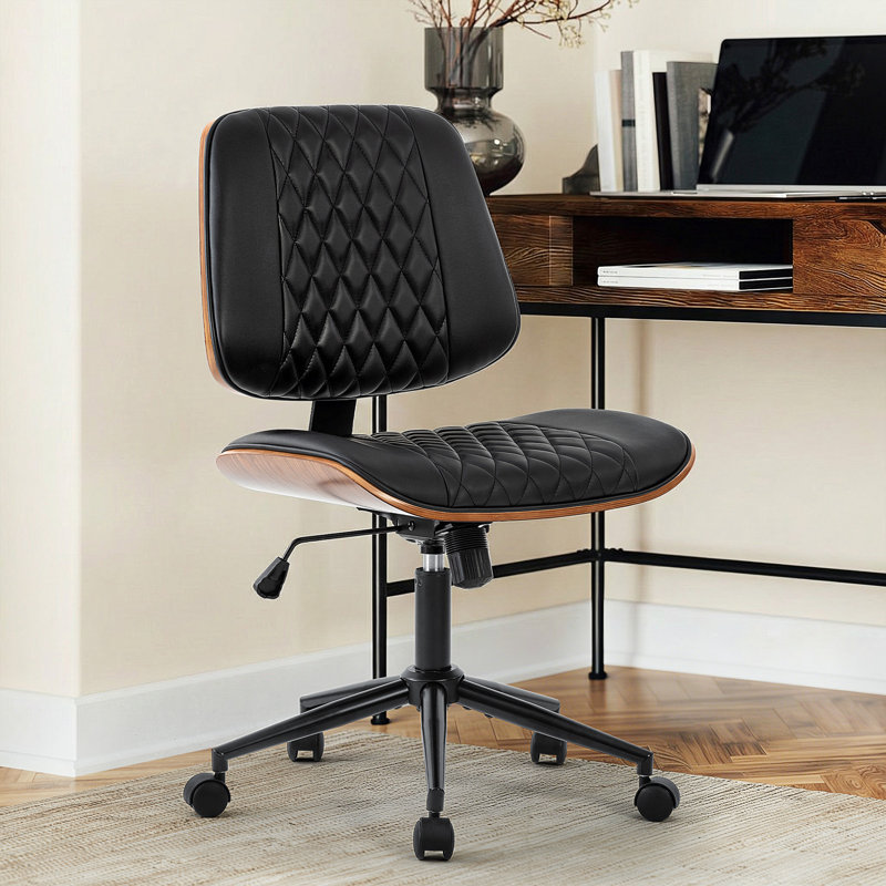 Home Office Chair No Arms with Wheels, Adjustable Height Small Desk Chair, Black