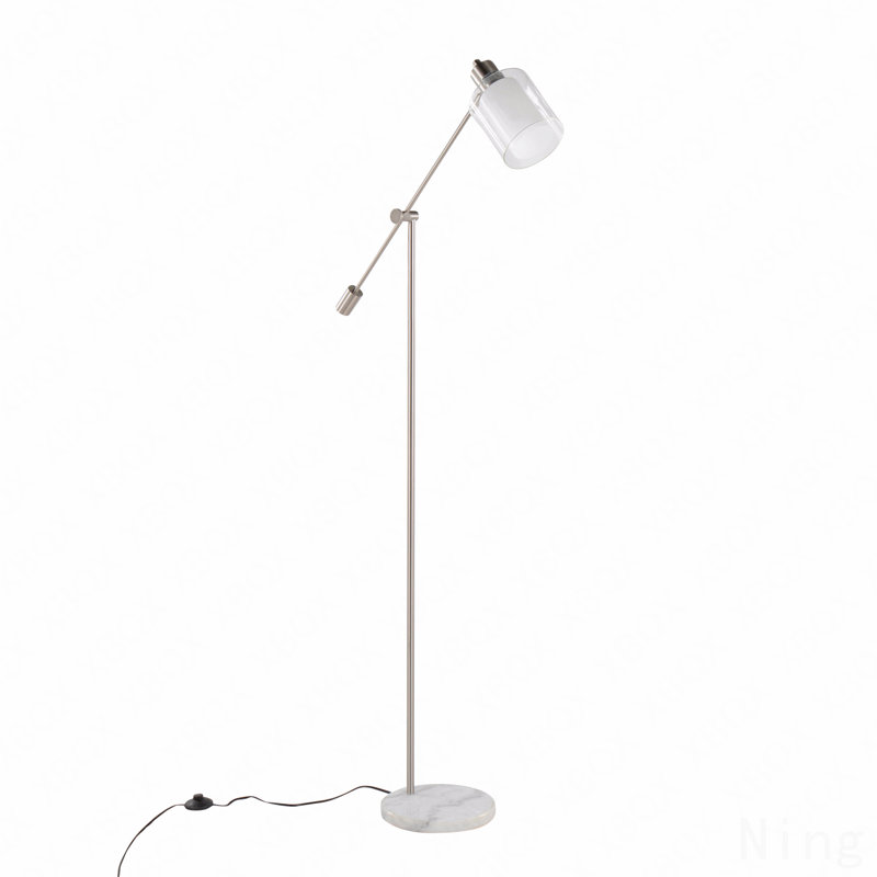 Contemporary/Glam Floor Lamp In White Marble And Nickel Metal With Clear And Frosted Glass Shade By Lumisource