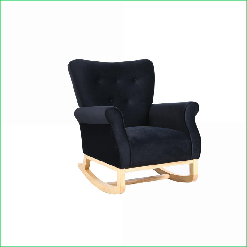 Chaise berçante de salon / chambre à coucher en velours de style Mid-Century avec pieds en bois | Rempli de mousse