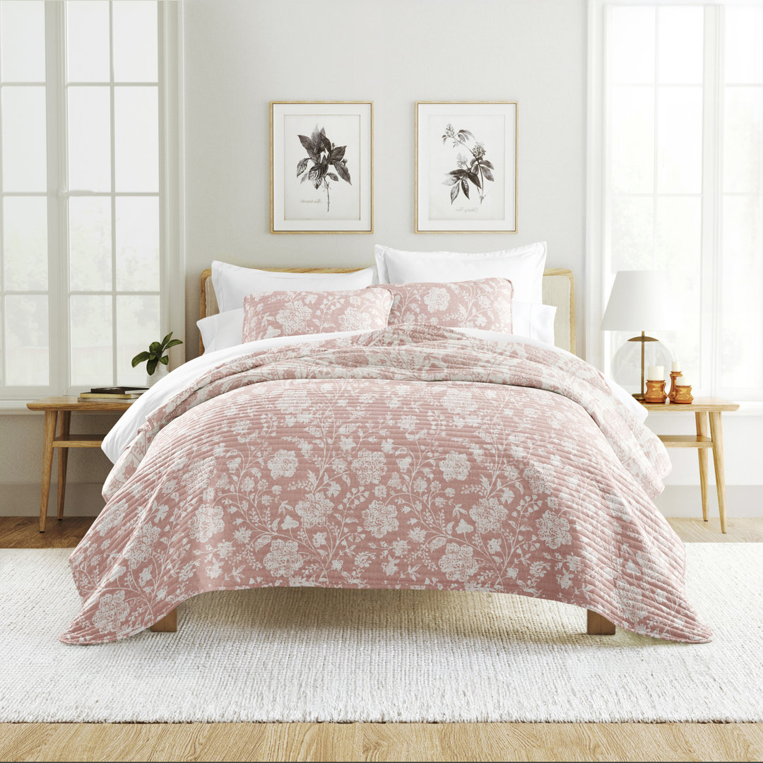 Quilt Set- Lightweight - All Season Quilted Coverlet - Textured Floral Becky Cameron 