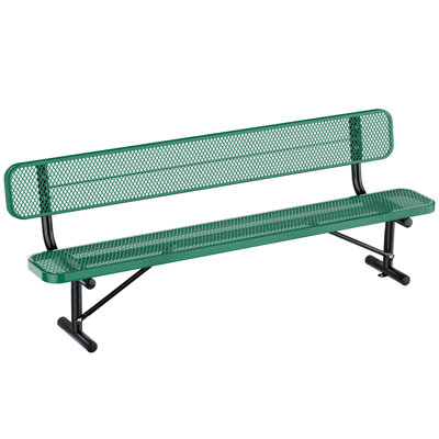 Banc de parc en métal à mailles déployées de qualité commerciale 8 pi avec dossier, acier thermolaqué noir, siège d'extérieur résistant aux intempéries pour le parc, le patio, le porche, capacité de poids de 800 lb (vert)