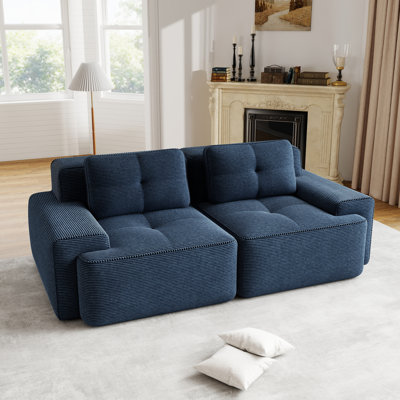 82'' W Modern 2-Seater Modular Sofa With Corduroy Upholstery, Tufted Design, Deep Seat, And No-Assembly Construction
