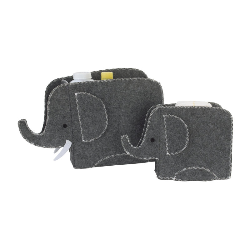 Little Love by NoJo Grey Felt Elephant Shaped Nursery Storage Caddys - 2 Pk