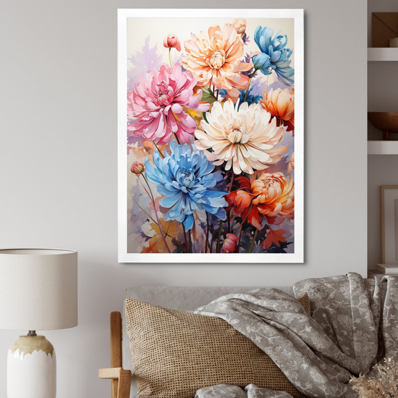 Yafit Chrysanthemums Vibrant Collage III, Cadre photo blanc, H 32 po x l 24 po x P 1 po