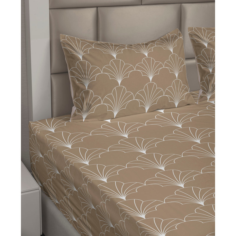 Ensemble de draps à motif de feuilles de palmier 4 pièces Ambesonne, Ensemble de draps pour grand lit avec 2 taies d'or