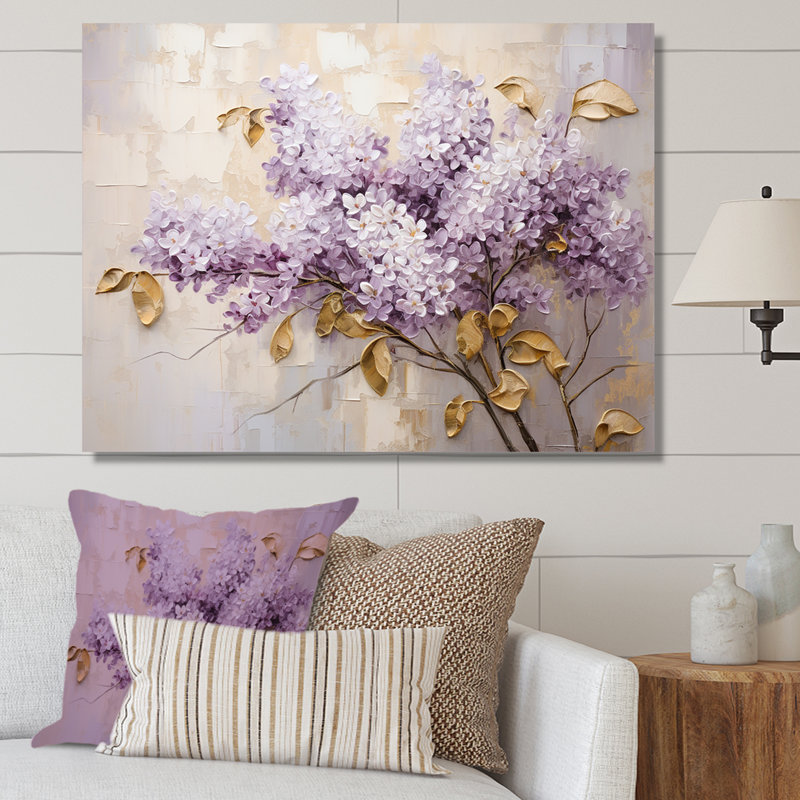 Purple And Gold Pastel Lilac Dreams V - Lilacs Wall Art, Wrapped Canvas, 24" H x 32" W x 1" D