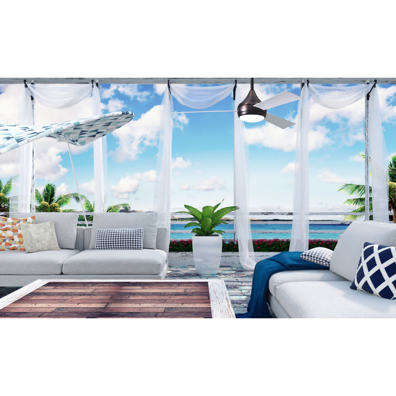 Donaire LED Outdoor Downrod Ceiling Fan, Brushed Bronze, Gloss White