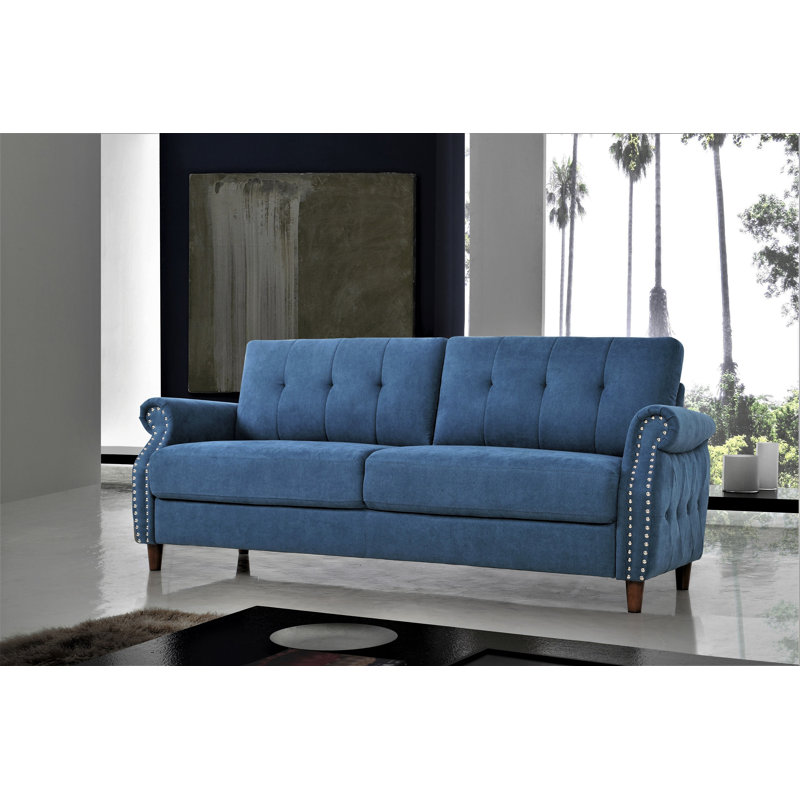 Canapé à accoudoirs roulés 79,53 po Sauter, Polyester bleu océan