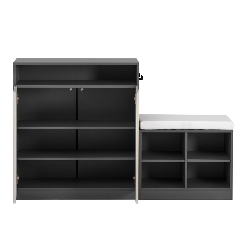 Shoe Cabinet With Bench And Cushion, Gray