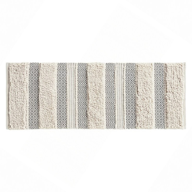 Woven Texture Stripe Bath Rug 22X58", Ivory