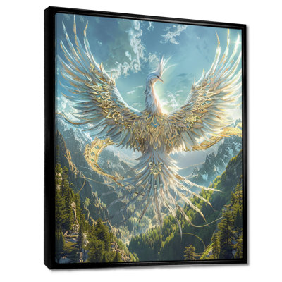 Glorious White Phoenix Rising In Magic Mountains - Phoenix Wall Art