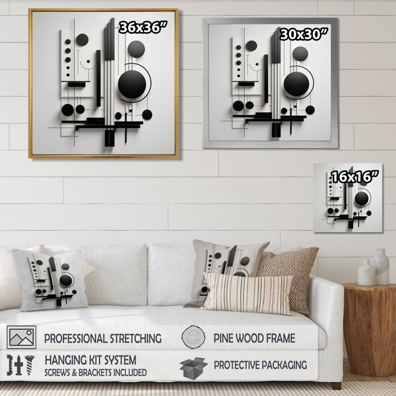 «Geometric Essence Monochrome Balance II - Minimalisme», art mural, Toile avec cadre flottant brun