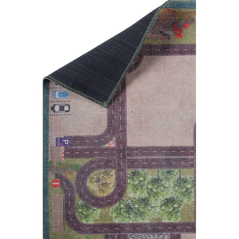 Tapis décoratif coloré tissé pour enfants avec voiture, Rond 5 pi