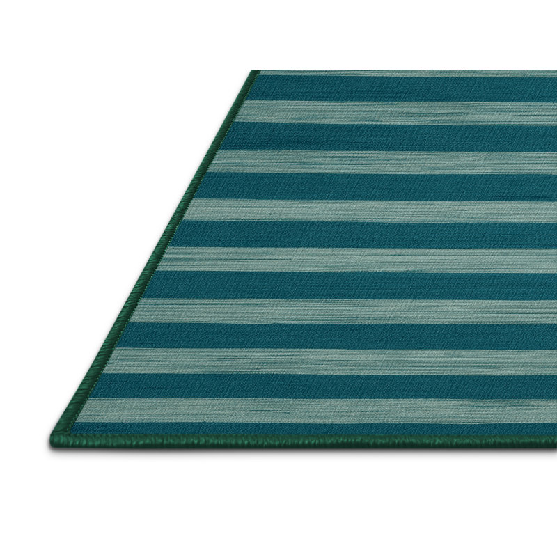 Tapis vert à rayures horizontales lavable à la machine, Rond 6 pi