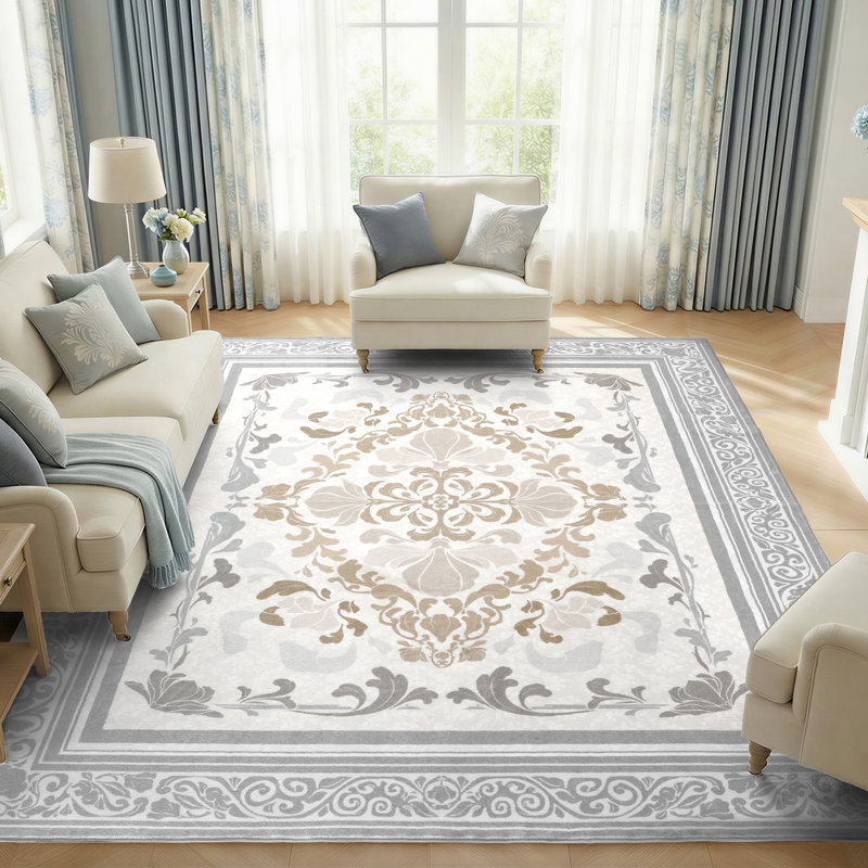 Floral Indoor Rug, Taupe, Rectangle 8' x 10'