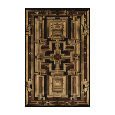 Machine Washable Art Deco Black Area Rug