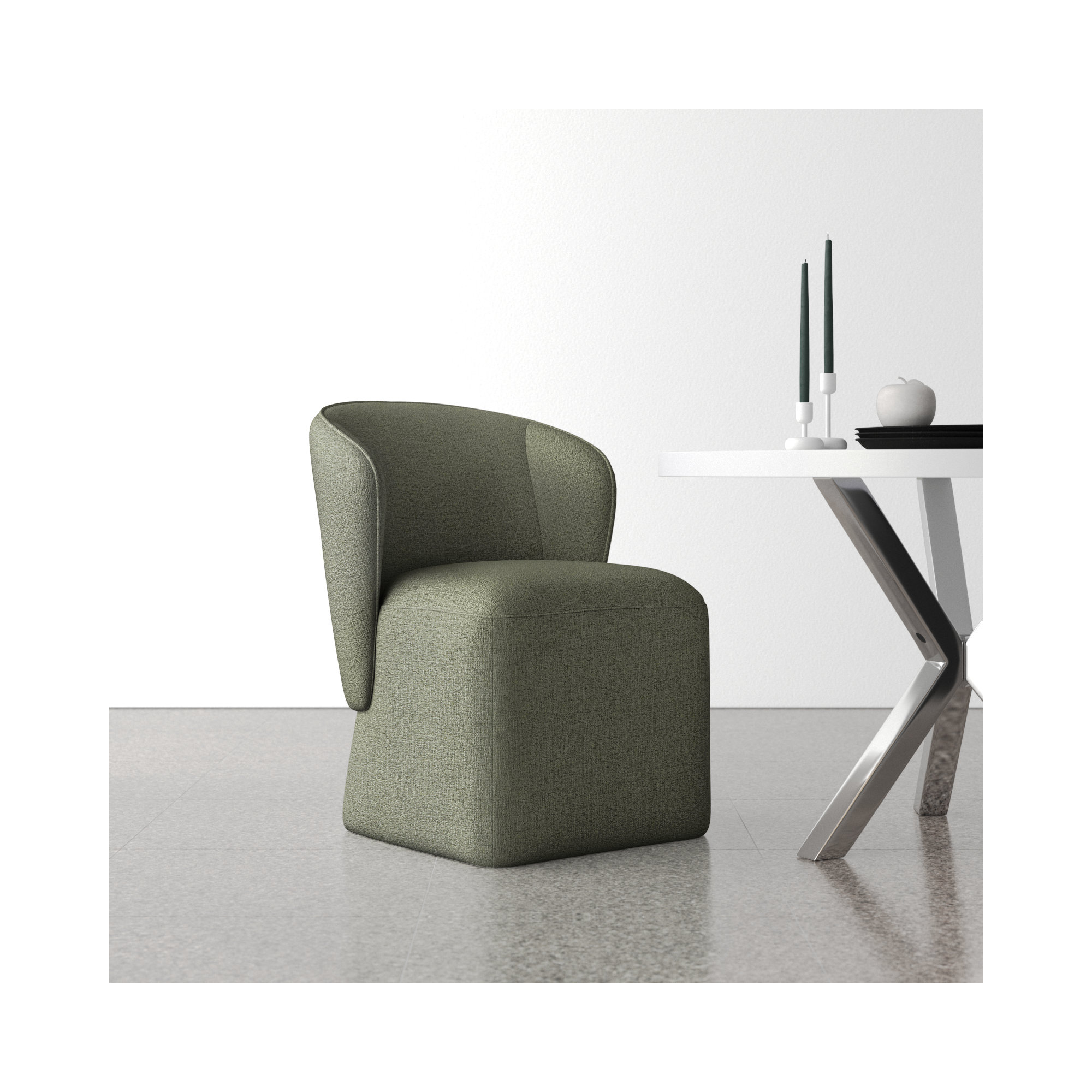 Niha Upholstered Dining Chair with Casters, Nathan Hemp Tweed