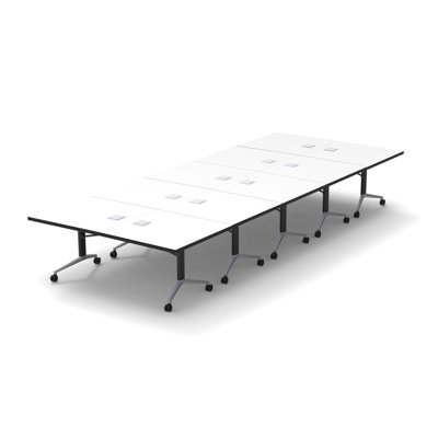 5-Piece Folding Conference & Seminar Table Set for Up to 21 People with Thick White Tops, Chrome-color Bases, Casters & Power Bars – Seating Not Included