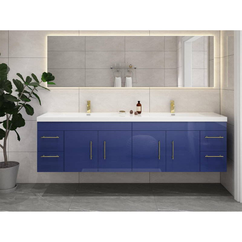 Stollings 70.5'' Double Bathroom Vanity with Acrylic Top, Night Blue, Sliver