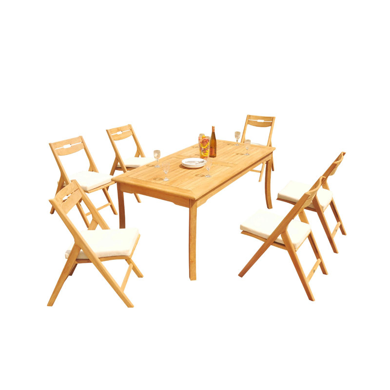 Cimara 6 - Person Teak Solid Wood Patio Dining Set Extendable and Umbrella Hole Included Rectangular Table