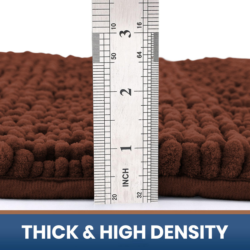 Chenille Non-Slip Non-Slip Bath Mat, Brown, 60cm L x 40cm W