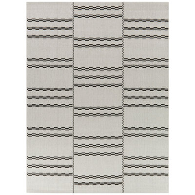 Tapis intérieur / extérieur à rayures grises / noires Tomeca