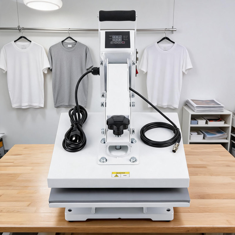 15 x 15 Inch Heat Press Machine, 110V Digital Clamshell Sublimation Transfer Press with LCD Control Panel for T‑Shirts, Bags & Fabric Crafts, Iron Construction, Black and White Color Options