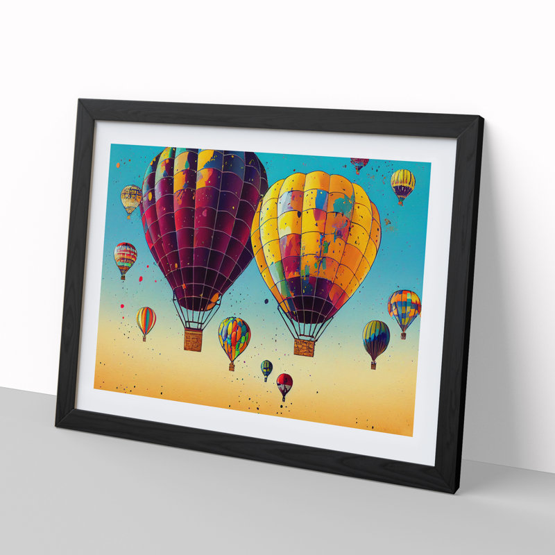 XH1022-8111X Splattered Hot Air Balloons Vol.2 - Single Picture Frame Print, 46cm H x 64cm W x 2cm D, Black