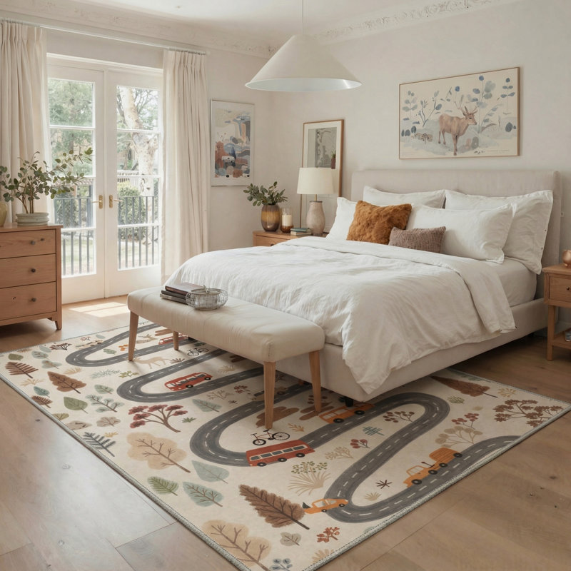 Aarna Vintage Machine Washable Grey / Beige / Brown Indoor Area Rug with Non-Slip Backing, Rectangle 8' x 10'