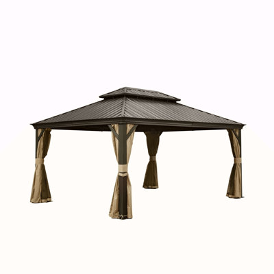 Barbecue extérieur en aluminium 12 po x 16 po avec pavillon double en acier galvanisé pour terrasse de patio, rideaux et filet