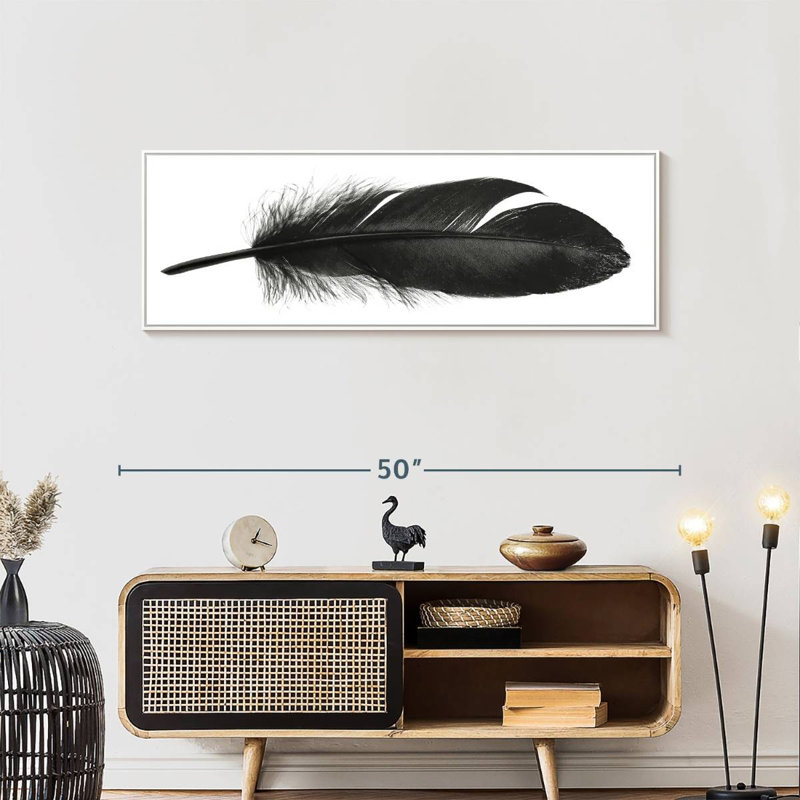 Plume foncée, 46 po x 16 po, Cadre flottant blanc